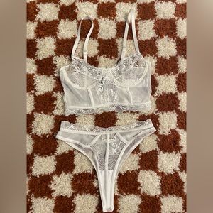 Two piece white lace lingerie set